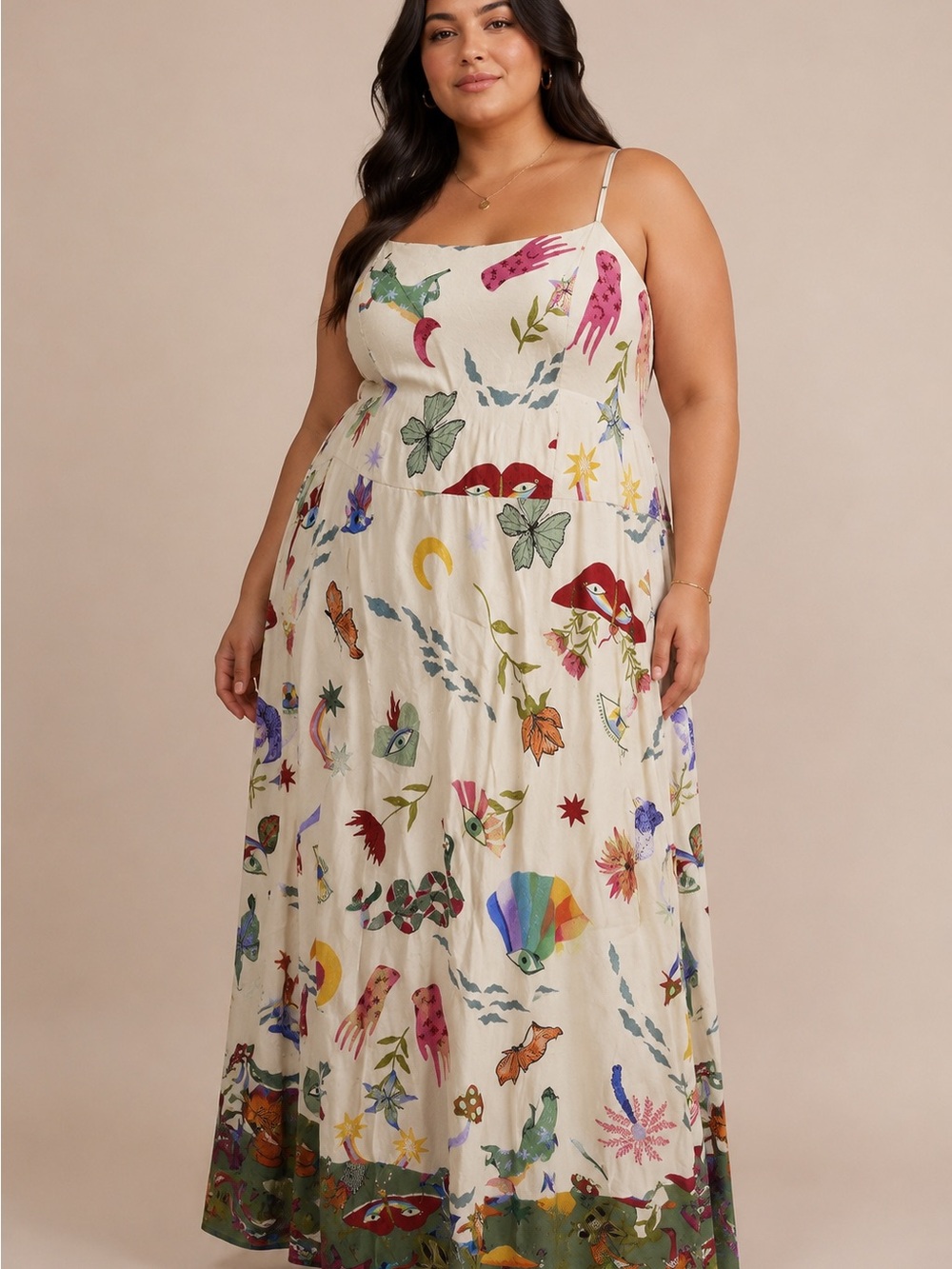 City Chic Cream Maxi Dress with Multicolor Botanical Print